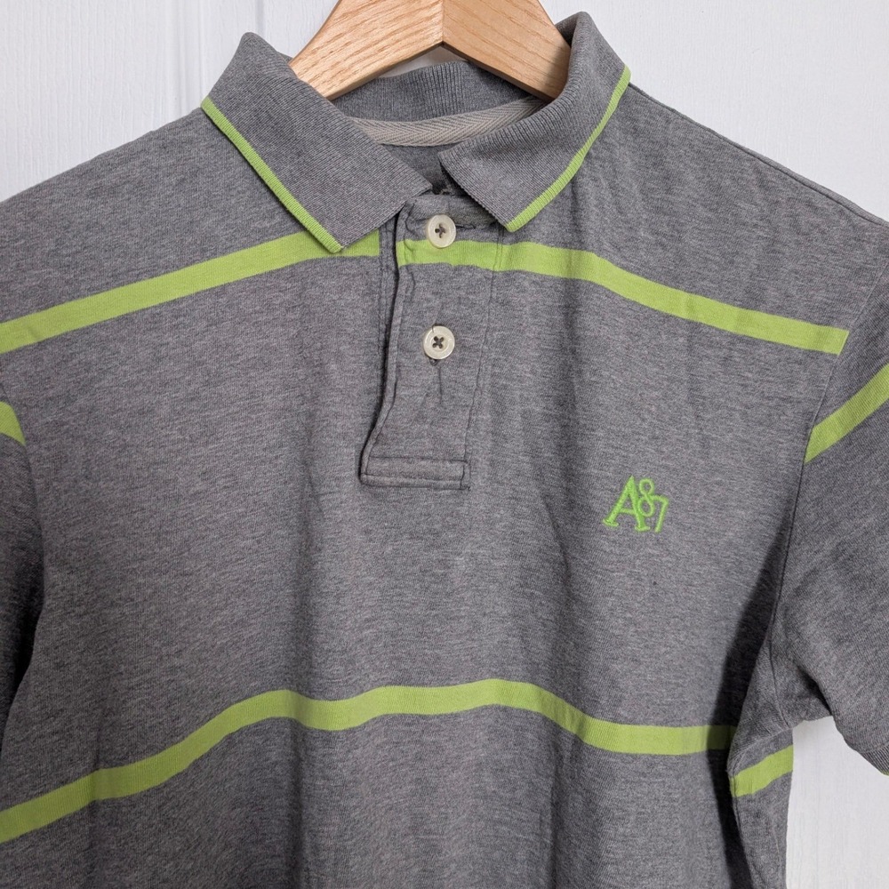Aeropostale Mens S Polo Shirt Gray Lime Green Striped Short Sleeve A87 Cotton